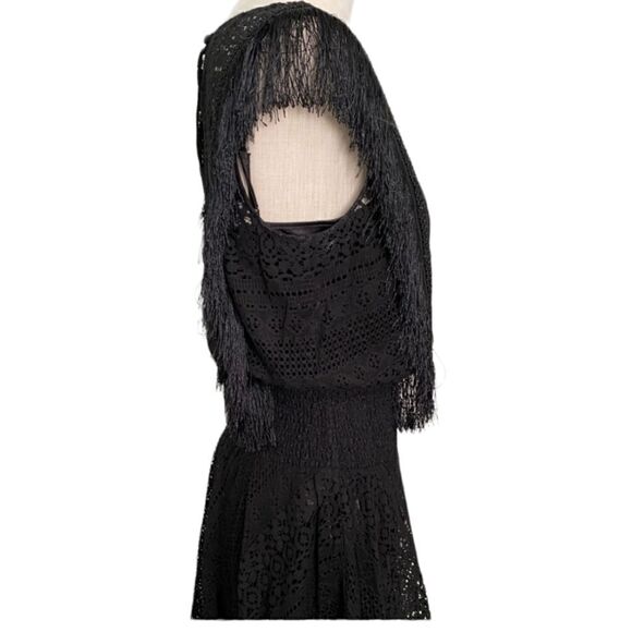 BEBE Black Lace Fringe Dress Sz  Small - Picture 5 of 7